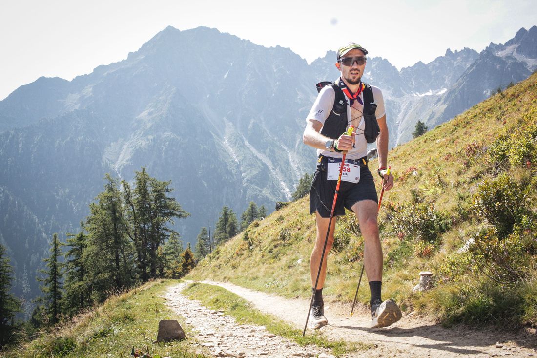 Jack Chamberlain on a mountain path high above the Chamonix valley.